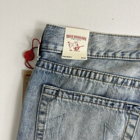 TRUE RELIGION BRAND JEANS SKINNY No FLAP Light Wash Distressed Mens Size 36 $229 - Picture 7 of 12